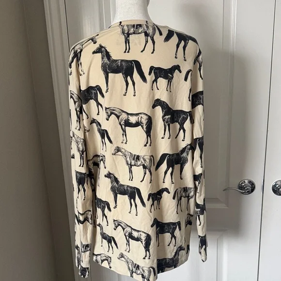 Ariat Beige Long Sleeve Tee with Black Horse Print - Picture 2 of 3